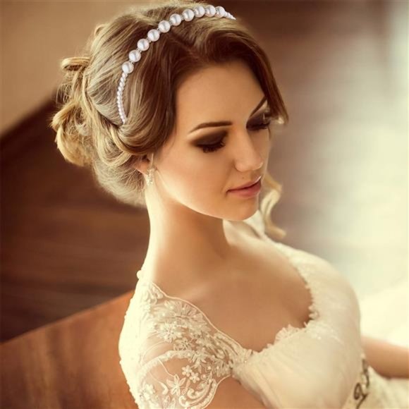 4 Pieces Pearls Headbands Women White Faux Pearl Rhinestones Hairbands Hair main image 5